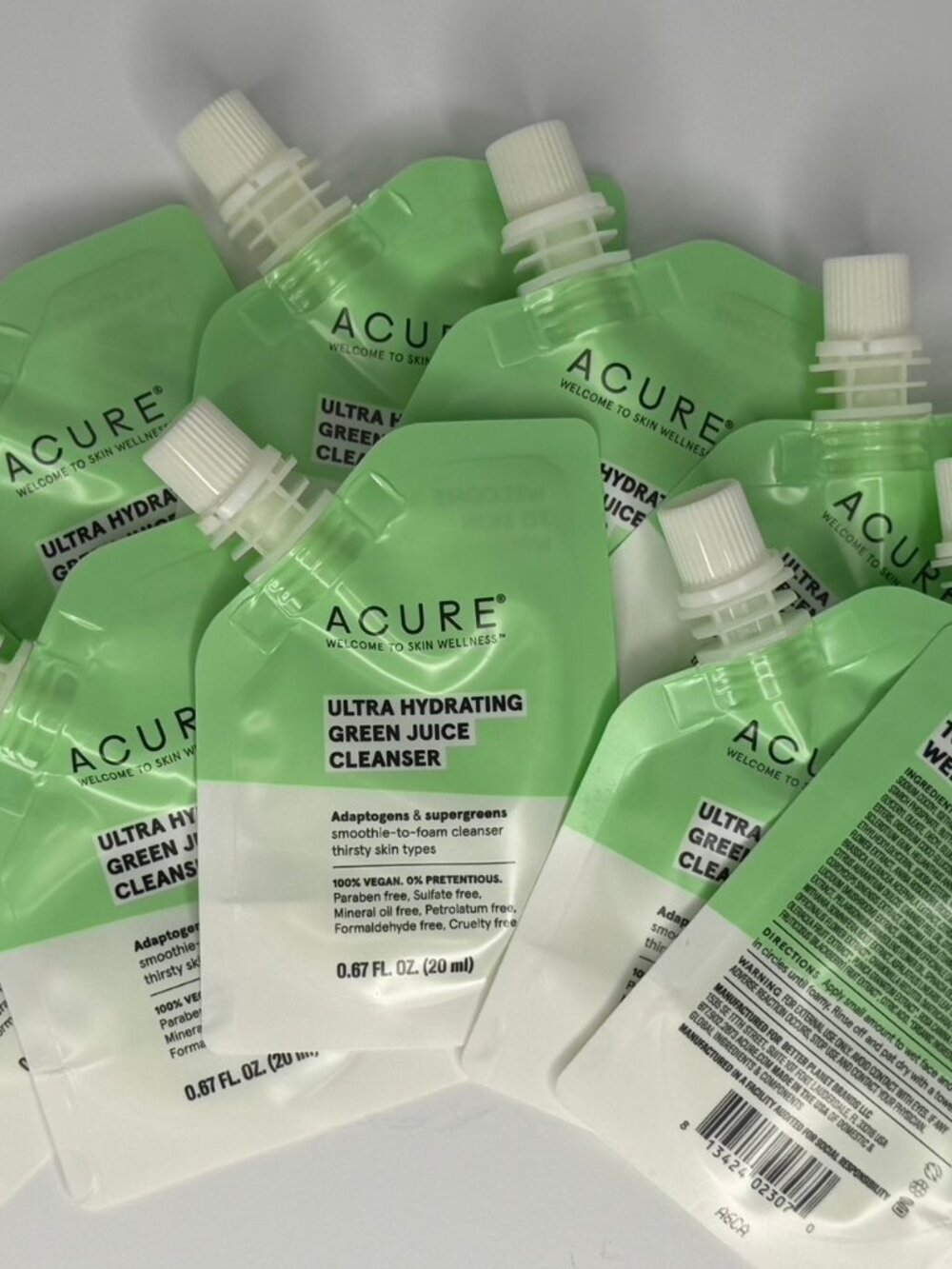 Acure Ultra Hydrating Green Juice Cleanser Travel .67oz Supergreens 10 pac